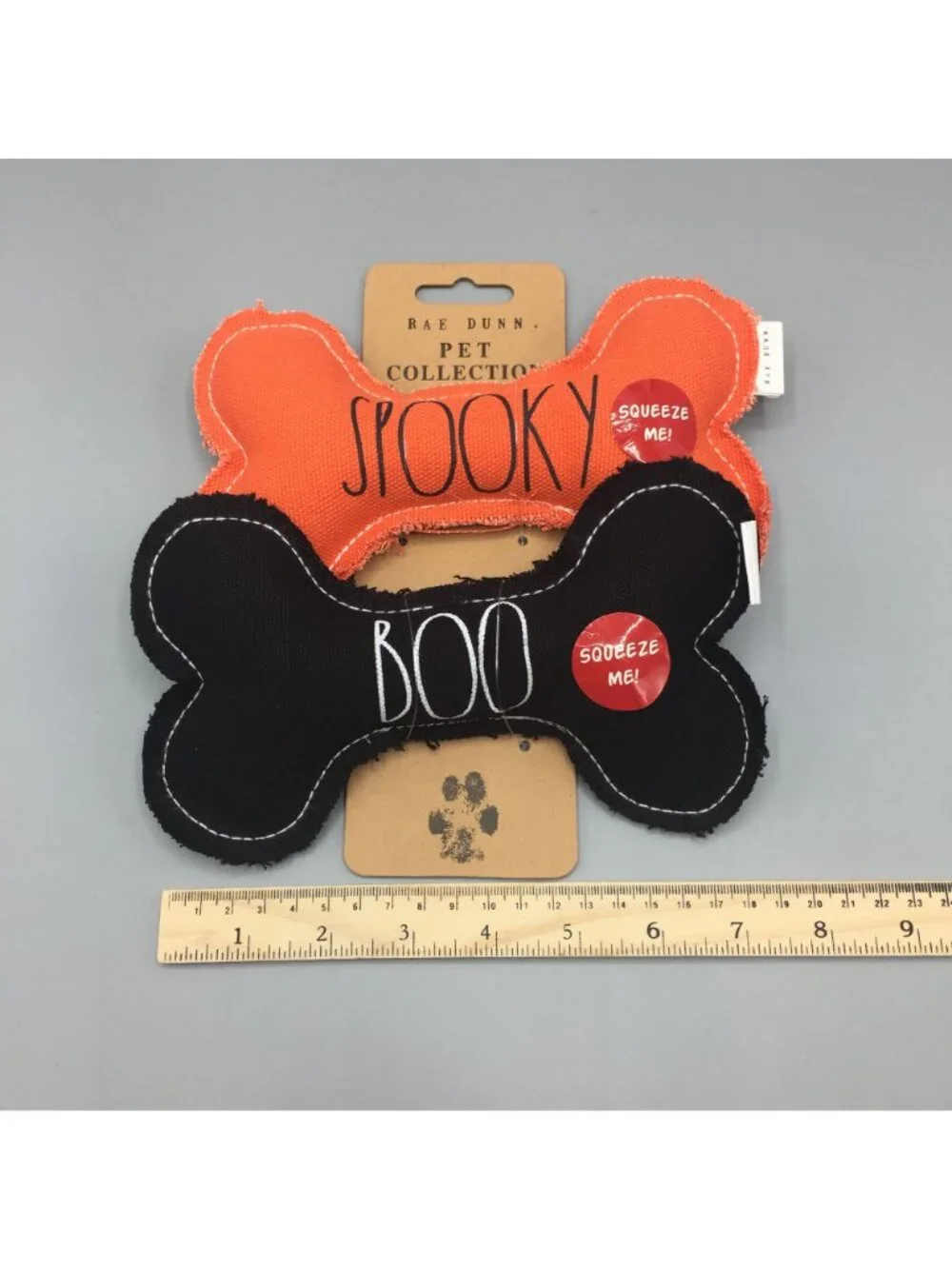 Rae Dunn Halloween Dog Bone Toy Squeaker Black Spooky Boo
